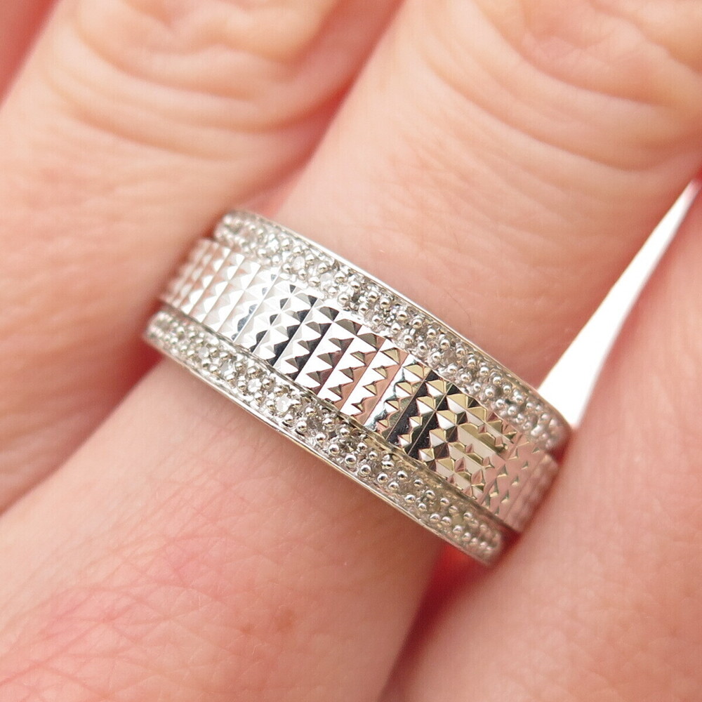 KN Kajal Naina 925 Sterling Silver Real Round-Cut Diamond Ring Size 7.25